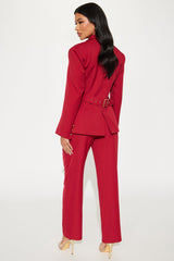 I Rest My Case Fitted Waist Blazer Set - Red