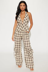 Marissa Plaid Pant Set - Taupe/combo