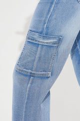 Counting On It Cargo Stretch Flare Jeans - Medium Wash