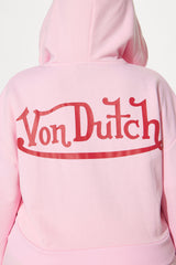 Von Dutch Embroidered Cropped Hoodie - Light Pink
