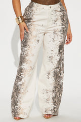 Trust No Snakes Printed Baggy Jeans - White
