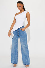 Bia Non Stretch Embellished Straight Leg Jeans - Medium Wash