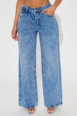 Bia Non Stretch Embellished Straight Leg Jeans - Medium Wash