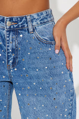 Bia Non Stretch Embellished Straight Leg Jeans - Medium Wash