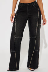 Sorella Non Stretch Frayed Wide Leg Jeans - Black Wash