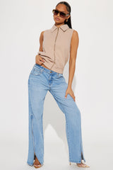 Keeping After It Zipper Detail Straight Leg Jeans - Medium Wash
