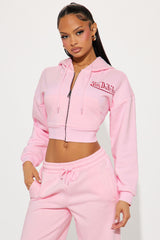 Von Dutch Embroidered Cropped Hoodie - Light Pink