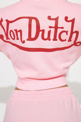 Von Dutch Embroidered Cropped Hoodie - Light Pink