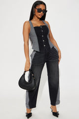 Leon Acid Wash Barrel Pant Set - Black/combo