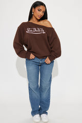 Von Dutch Classic Off Shoulder Sweatshirt - Brown