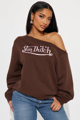 Von Dutch Classic Off Shoulder Sweatshirt - Brown