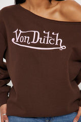 Von Dutch Classic Off Shoulder Sweatshirt - Brown