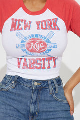NYC Varsity Raglan Baby Tee - Red/combo