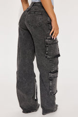 Race My Mind Strappy Straight Leg Jeans - Black Wash