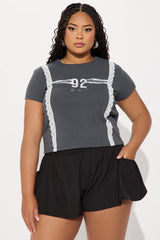 Brianne Lace Baby Tee - Charcoal