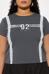 Brianne Lace Baby Tee - Charcoal