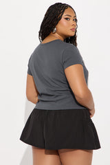 Brianne Lace Baby Tee - Charcoal