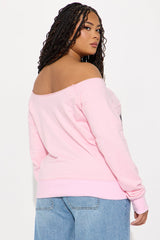 Vintage Highway Cruise Off Shoulder Sweatshirt - Pink