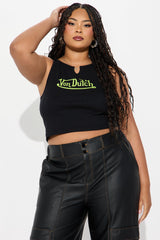 Von Dutch Ribbed Notch Neck Tank Top - Black/Green