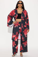 Como La Flor Kimono Pant Set - Black/Red