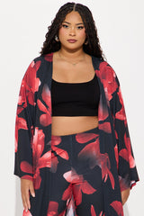 Como La Flor Kimono Pant Set - Black/Red