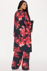 Como La Flor Kimono Pant Set - Black/Red
