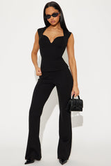 The Mia Double Ponte Lined Pant Set - Black