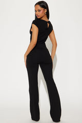 The Mia Double Ponte Lined Pant Set - Black