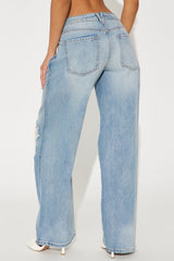 Always So Pressed Stretch Ripped Baggy Jeans - Medium Wash