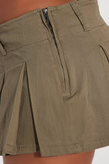 Claire Solid Micro Mini Pleated Skort - Olive