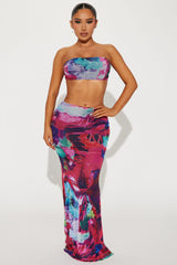 Loren Mesh Skirt Set - Red/combo