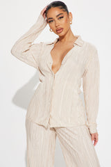If It Plisse You Pant Set - Champagne