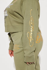 Ed Hardy Broken Hearts Cropped Hoodie - Sage