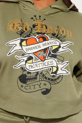 Ed Hardy Broken Hearts Cropped Hoodie - Sage