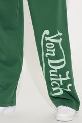 Von Dutch Distressed Wide Leg Pant - Hunter Green
