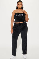 Von Dutch Velour Wide Leg Pant - Black/White