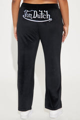Von Dutch Velour Wide Leg Pant - Black/White