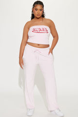 Von Dutch Velour Wide Leg Pant - Light Pink
