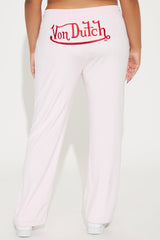 Von Dutch Velour Wide Leg Pant - Light Pink