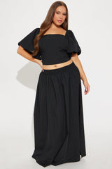 Let's Runaway Together Midi Skirt Set - Black