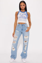 Up To Something Ripped Non Stretch Straight Leg Jean - Vintage Wash