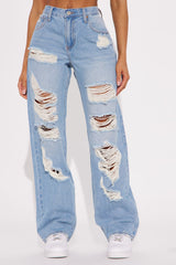 Up To Something Ripped Non Stretch Straight Leg Jean - Vintage Wash