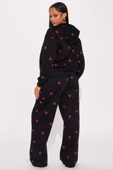 Sweeter Than Cherries Sweatsuit Set - Black