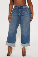 Miranda Cuffed Wide Leg Crop Jean - Dark Wash