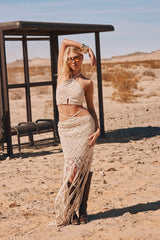 Monaco Crochet Skirt Set - Taupe