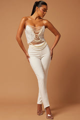 Eva Embellished Pearl Pant Set - White