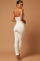 Eva Embellished Pearl Pant Set - White