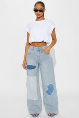 Cielo Non Stretch Destructed Wide Leg Jeans - Light Wash