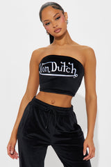 Von Dutch Velour Tube Top - Black/White