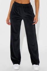 Von Dutch Velour Wide Leg Pant - Black/White